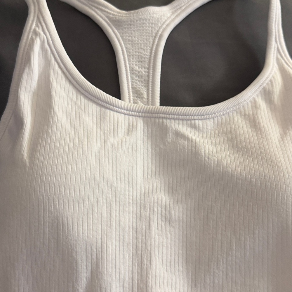 Athleta White Ribbed Racerback Tank - Picture 2 of 7